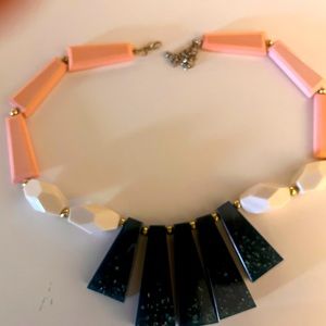 Pretty blue & pink necklace. Light weight. Gold trimming.
